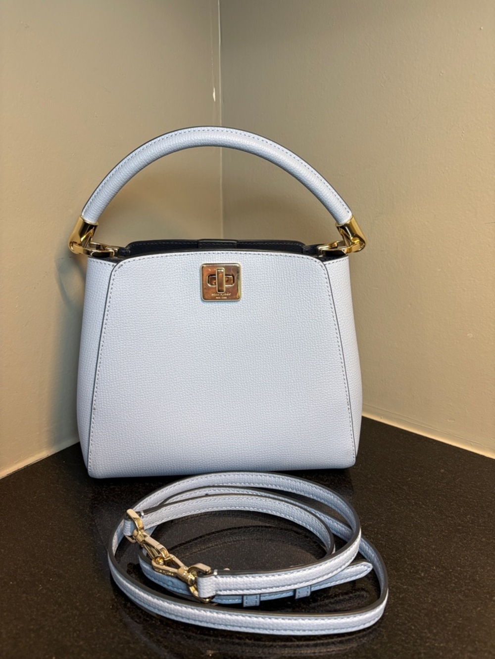 kate spade Small Top-Handle Mini Bag in Light Blue with Gold Hardware
